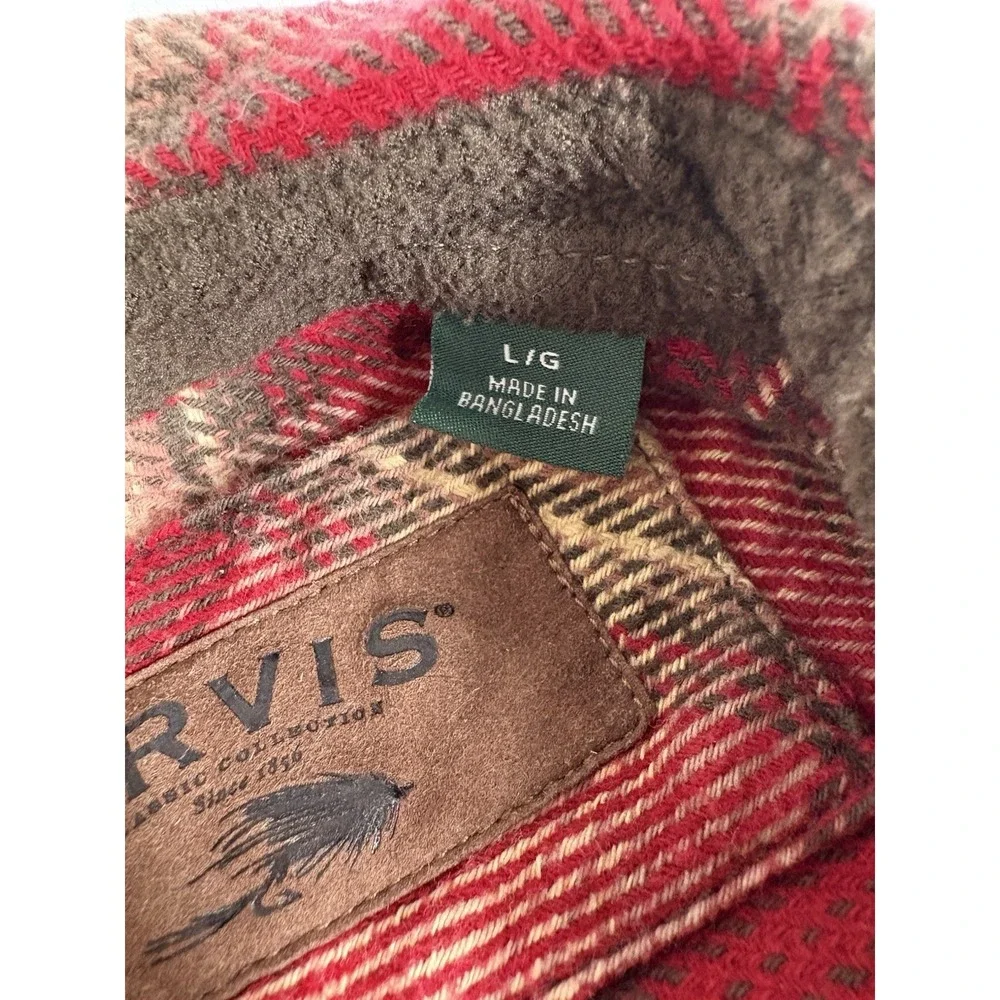 Orvis Classic Collection Men's L Red Plaid Flannel Shirt Heavyweight Button Up